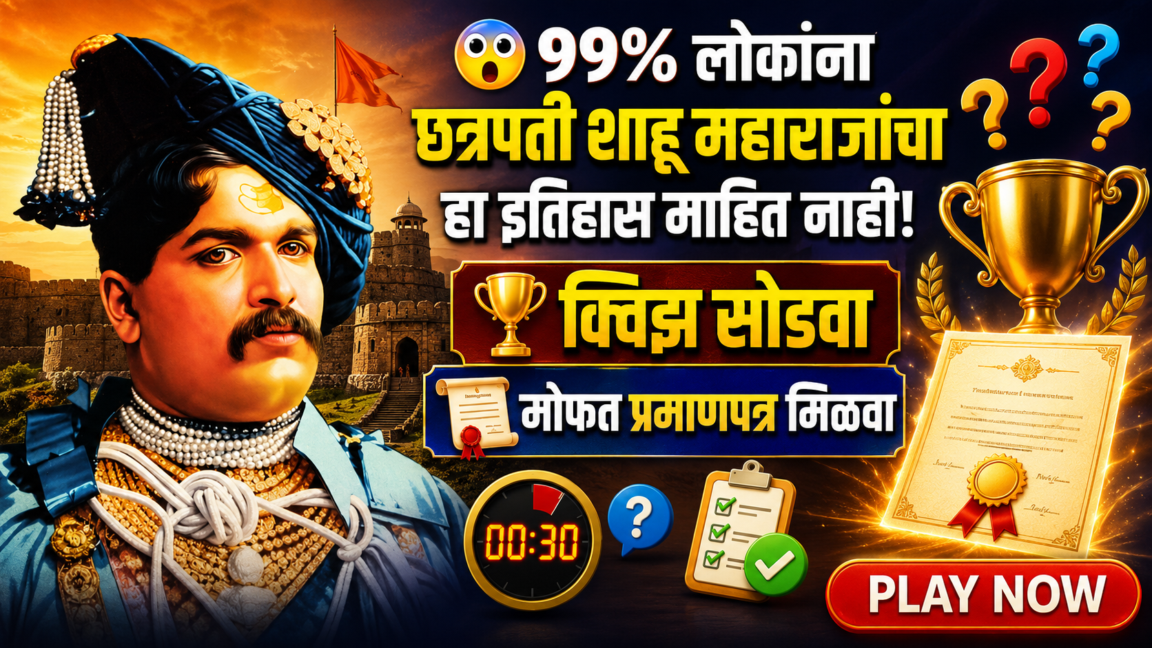 95% of People Fail This Chhatrapati Shahu Maharaj Quiz! Can You Score 60% and Win the Certificate?